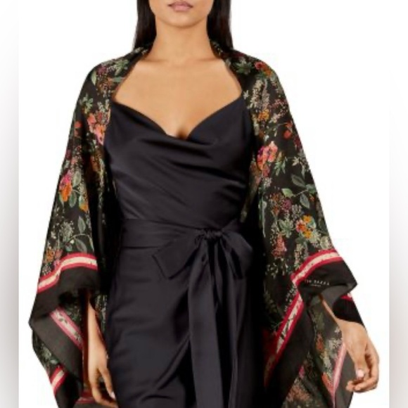 Ted Baker Other - Ted Baker Black Floral Silk Cape